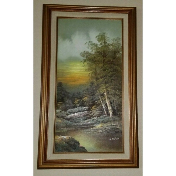 VINTAGE ORIGINAL OIL ON CANVAS SIGNED H. WILSON NATURE LANDSCAPE - Picture 2 of 6